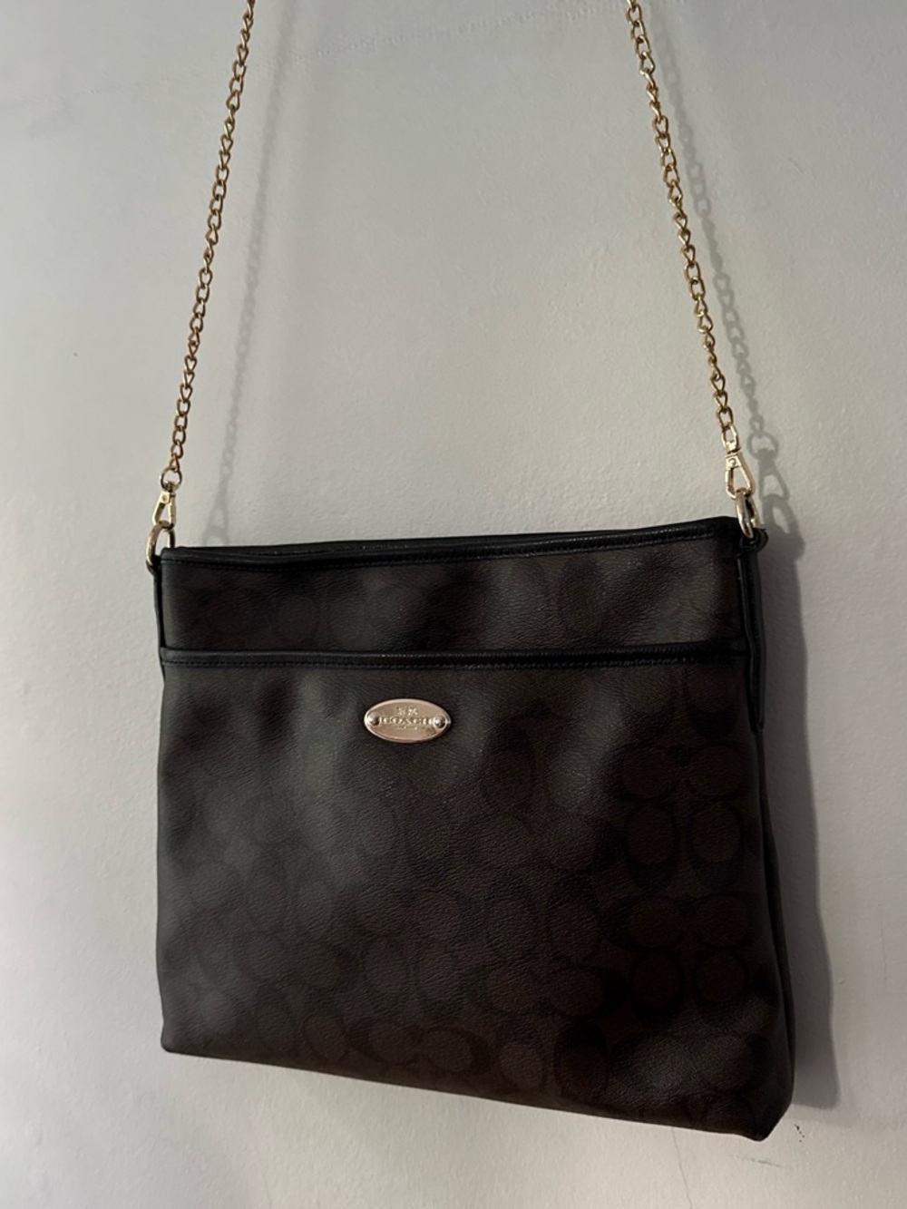 Coach Brown & Black Canvas Leather Crossbody Bag w/ Replacement Chain Strap